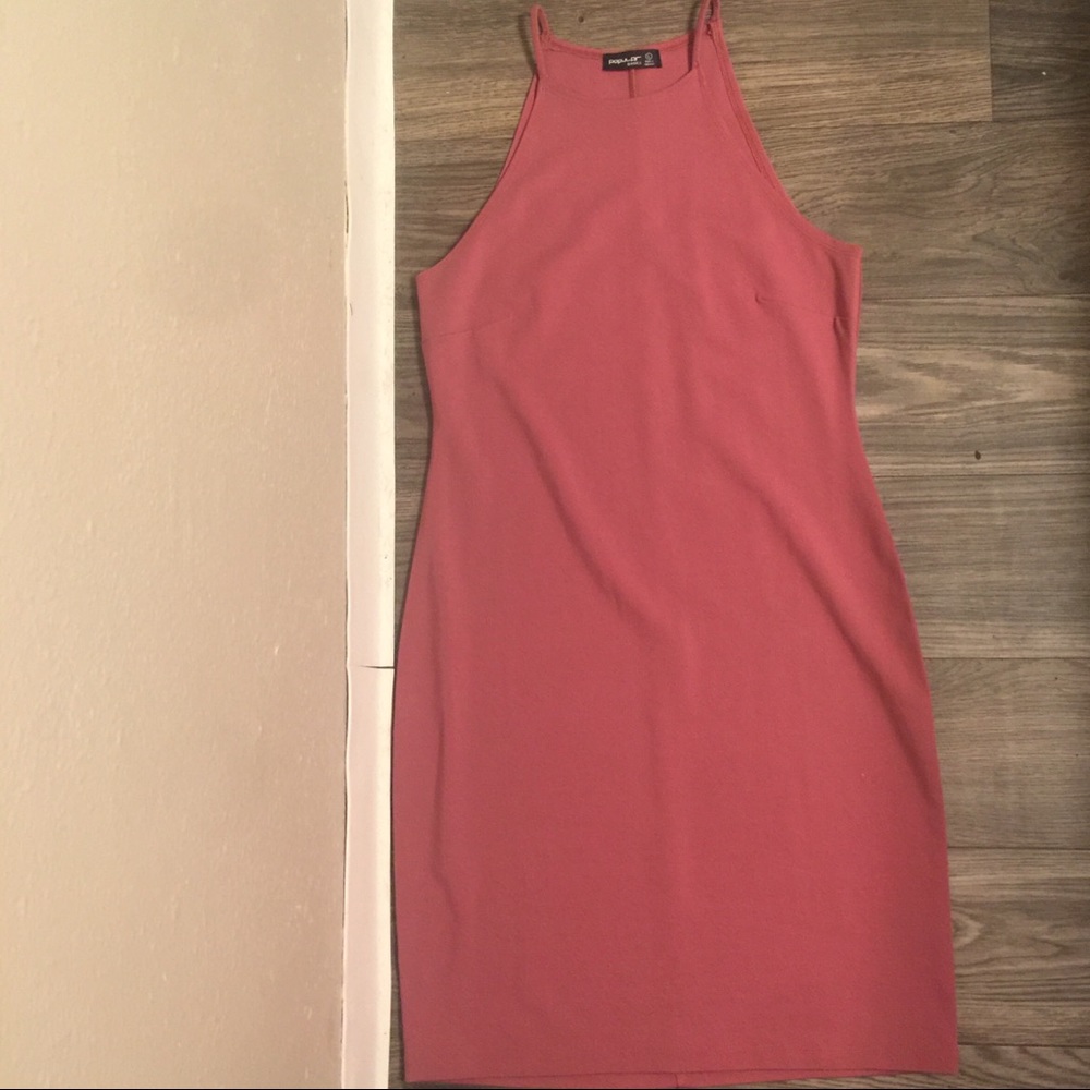 High neck mauve raspberry bodycon dress